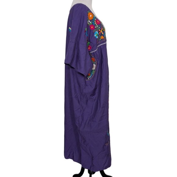 Zapoteco Mexican Embroidered Floral Dress Womens One Size Purple Hand Made - Picture 5 of 10
